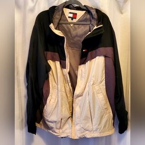 Vintage Tommy Hilfiger Black and Cream Hooded Jacket Size XL